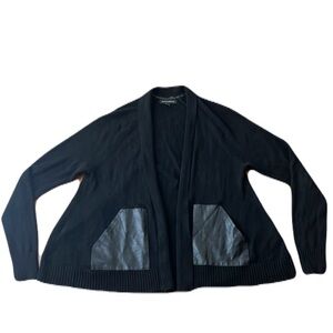 Banana Republic  Faux Leather Pockets Black Front Open Cardigan Size LP